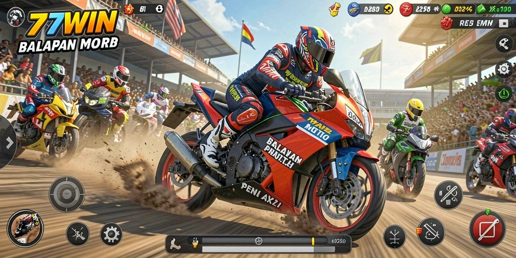 Tampilan balapan intens di 77WIN dengan motor dan lintasan yang menantang.