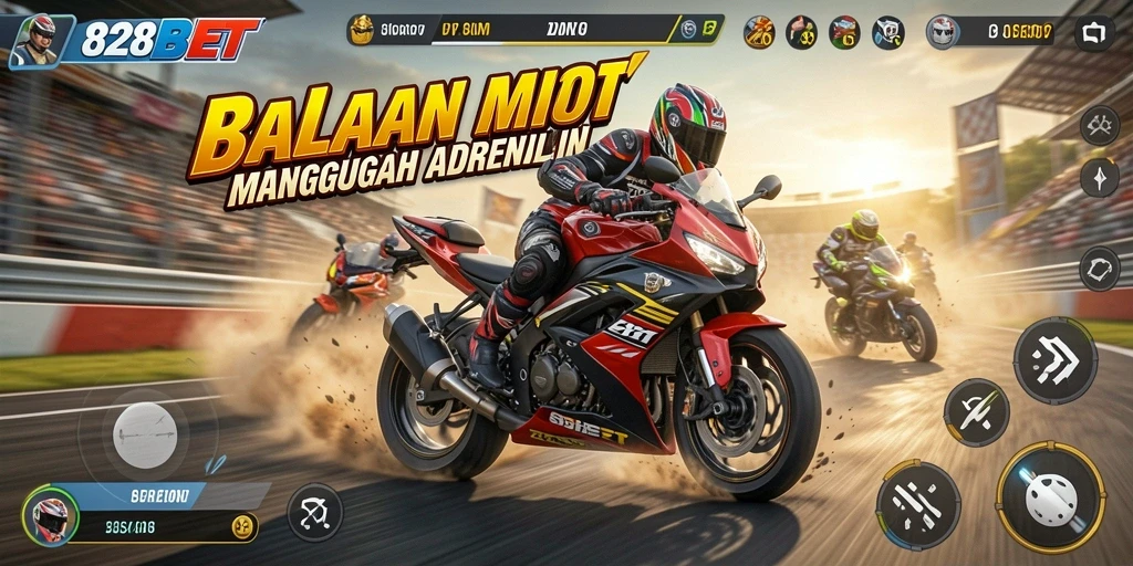 Screenshot gameplay 828BET yang menggambarkan aksi balapan motor yang mendebarkan.