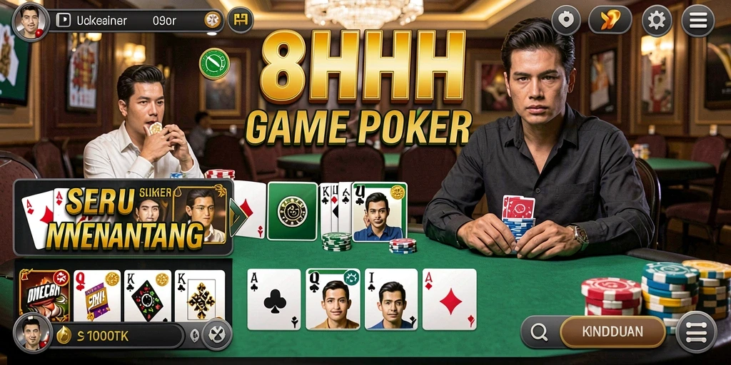 Tampilan screenshot 8HHH menunjukkan keseruan permainan Poker.