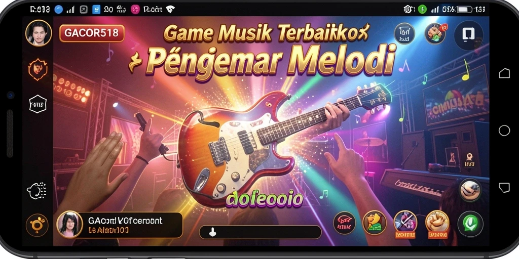 Screenshot utama GACOR518 menampilkan gameplay interaktif dengan berbagai pilihan lagu.