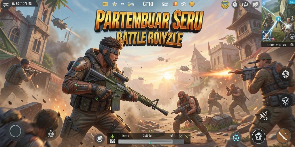 Screenshot gameplay GT108 menampilkan pertarungan seru di arena Battle Royale.