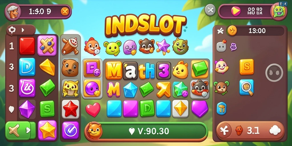 Tampilan gameplay seru dalam permainan Match-3 INDSLOT.