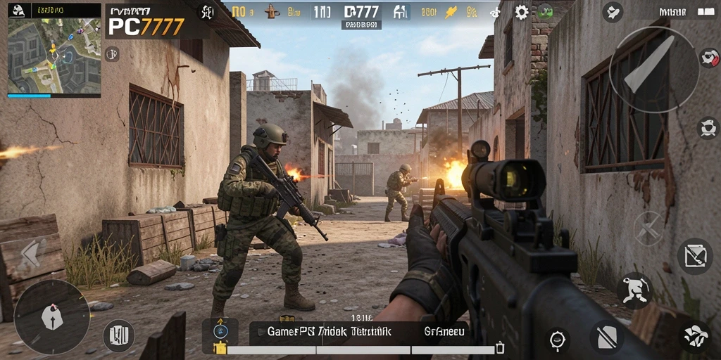 Screenshot menunjukkan aksi pertempuran intens di PC777.