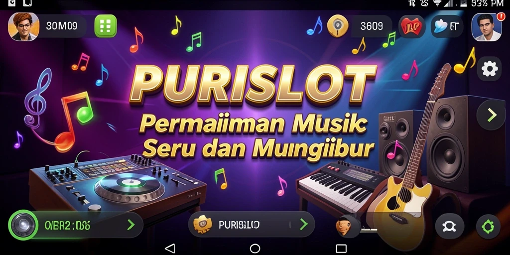 Screenshot gameplay PURISLOT memperlihatkan interaksi musik yang seru.