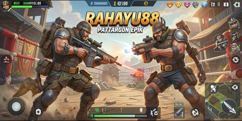 Tampilan gameplay seru dalam RAHAYU88, pertarungan Battle Royale yang intens.