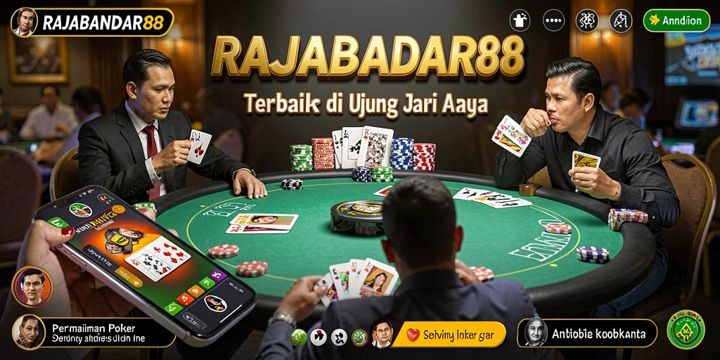 Tampilan gameplay menarik dalam RAJABANDAR88 yang menampilkan suasana poker.