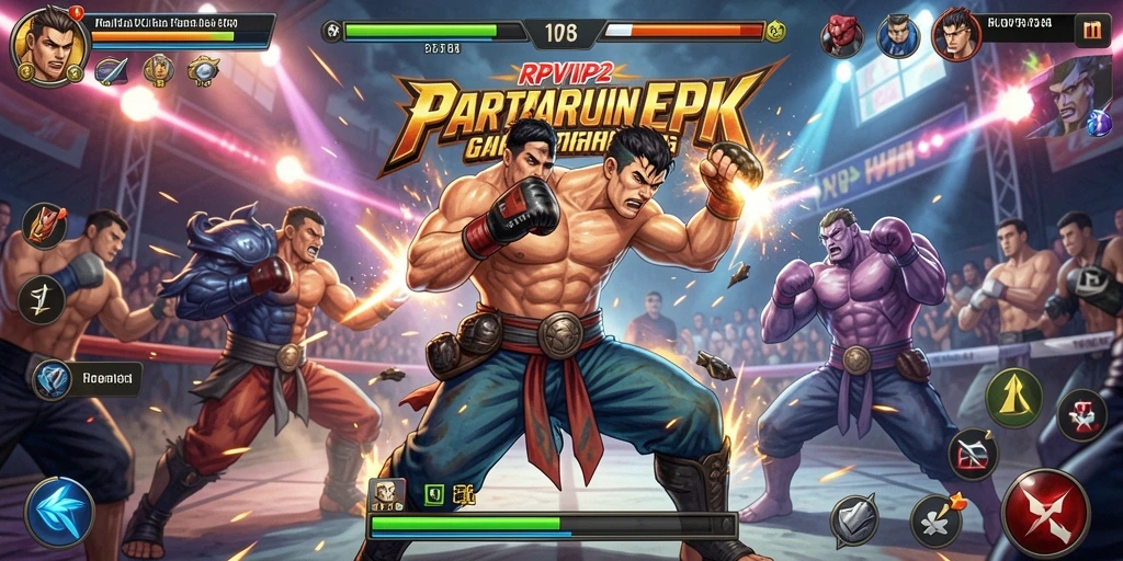 Screenshot RPVIP2 menampilkan pertarungan intens antara dua karakter.