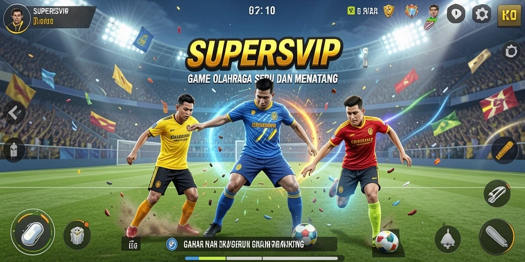 Tangkapan layar utama SUPERSVIP menunjukkan aksi seru dalam permainan olahraga.