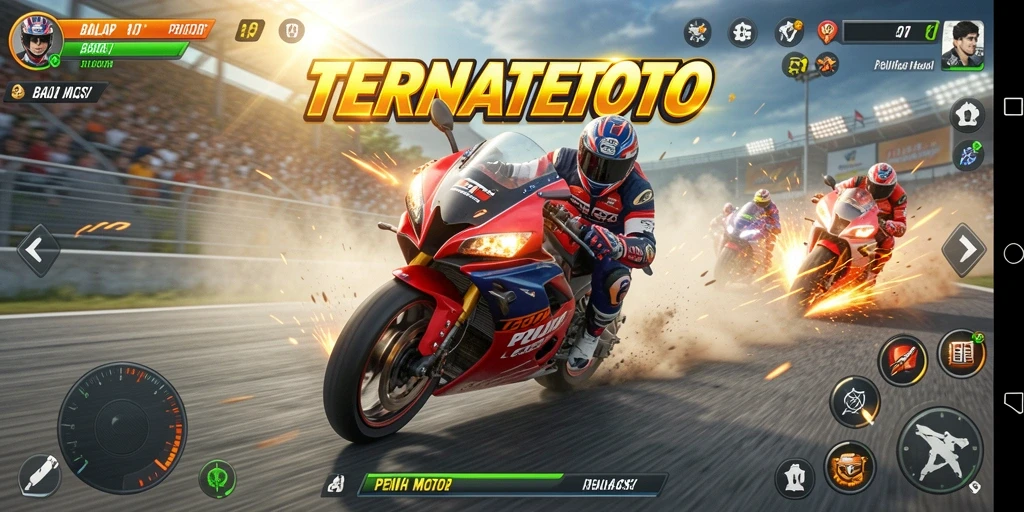 Tampilan gameplay balap motor di TERNATETOTO yang mendebarkan.