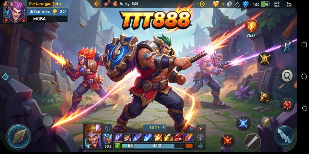 Screenshot TTT888 menampilkan aksi pertarungan seru dalam game MOBA.